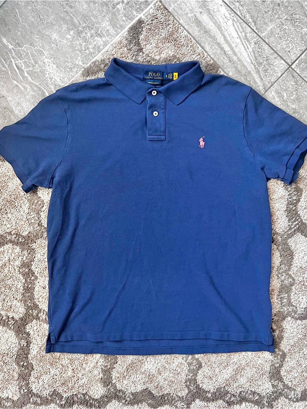 Polo Ralph Lauren Men’s Navy Blue Slim Fit Polo w/ Pink Pony Logo|Size XL